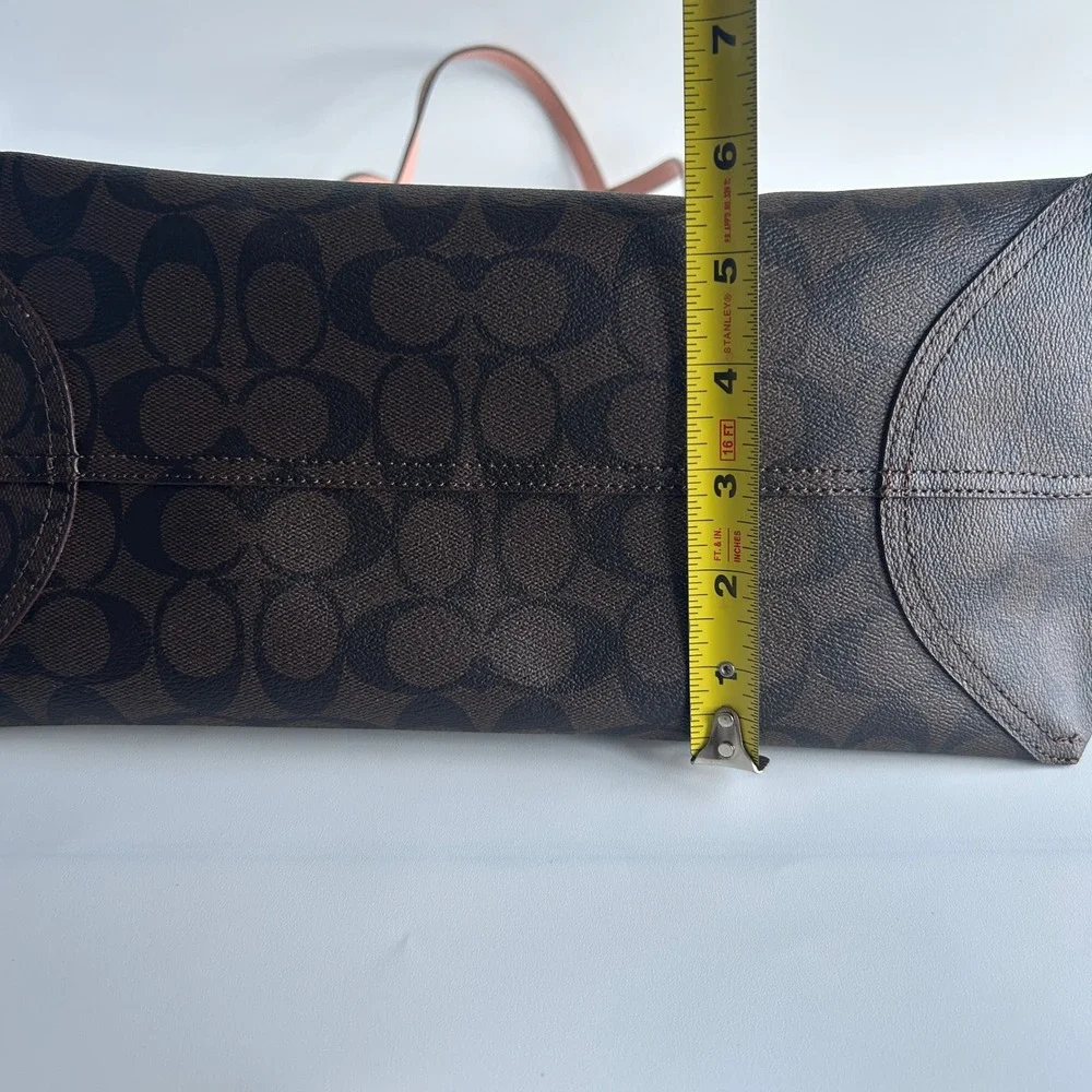 Coach City Tote Brown Dusty Pink Signature Canvas Leather Bag Excellent